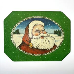 Vintage 80s Christmas Hot Mat Trivet Santa Antique Tin Series Wings USA Kitschy